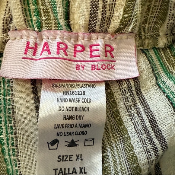 Harper By‎ Block Boho Pants Paperbag Waist Jr Size XL Stripe Earthy Belt Pockets - Picture 3 of 11